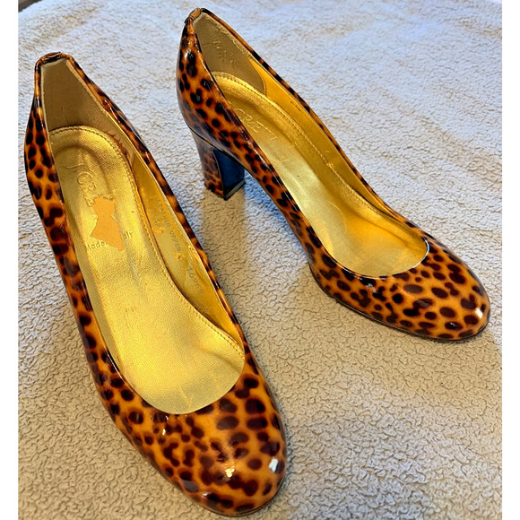J.CREW Shoes - J. Crew Leopard Print Patent Leather Heels Pumps 5.5 Made in Italy Unique Preppy